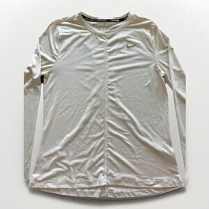 Nike Running Women Dri-FIT Long Sleeve Striped Shirt Beige Size M Athletic Top